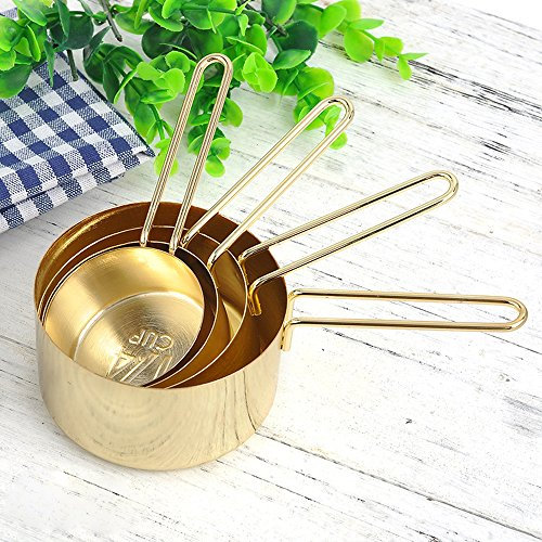 Gabriera Stainless Steel Measuring Spoons Set Copper Measuring Cups for Cooking Baking Portable Kitchen Utensils Set of 4 PCS 1Cup 1/2Cup 1/3Cup 1/4Cup