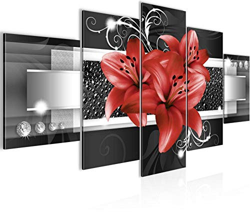 Runa Art Murali Da Parete Fiori Gigli 5 Pezzi Quadro Tela Non Tessuta Decorazione Soggiorno Astratto Rosso 008652c