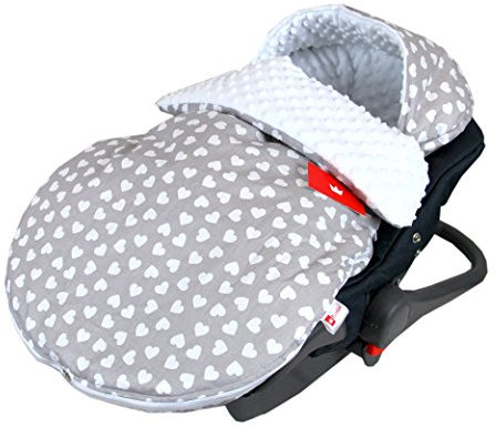 Fußsack SOMMERFUßSACK 90cm Minky Babyschale Kinderwagen Buggy Jogger (7. Weiß + Herzen)