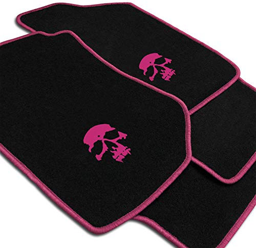 Autoteppich Stylers Schaedel_02943 Fein-Velours Autoteppiche Schädel Druck- und Randfarbe Pink - Fahrzeugtyp in der Artikelbeschreibung beachten!
