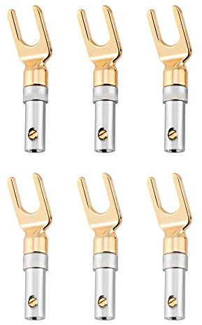 Tihebeyan Connettore a Forcella Y Placcato Oro, 45 Gradi 4mm Connettore a Banana U Oro Nero Connettore Spade angolato Connettore Cavo Altoparlante Spade Speaker Kit Fai da Te (6 Pezzi)