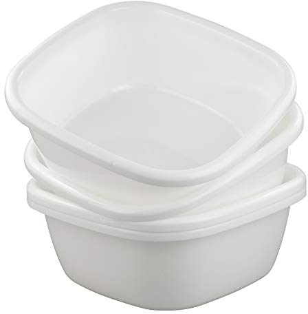 Yarebest 4-pack White Square Plastic Washing up Bowls, Washing up Kitchen Sink Bowl Basin