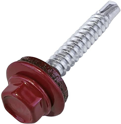 AERZETIX - C57175 - Lot de 50 Vis autoperceuse Ø4.8x35 mm + rondelle d'étanchéité EPDM - peint en couleur rouge brun RAL 3011 - empreinte de la tête 8 mm hexagonale - en acier