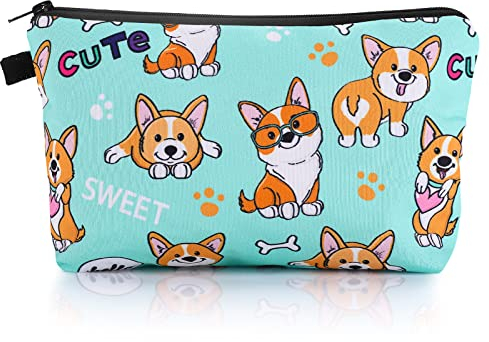 Sibba Trousse de Maquillage en Toile Mini Sac à Main Fermeture éClair Trousse de Toilette Trousse de Toilette Accessoires de Voyage pour Femmes Et Filles Motif Chien Vert Organiseur de Poche