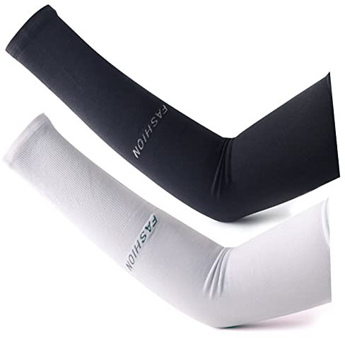 LumiSyne 2 Paar UV Sonnenschutz Arm Ärmel Damen Herren UPF 50+ Elastische Kompression Ärmel Lange Armlinge Kühlung Armabdeckung Armstulpen Für Sommer Radsport Laufen Basketball Golf Tattoo Abdeckung