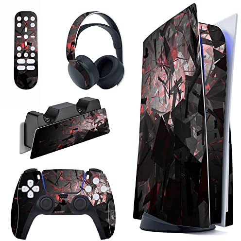 PlayVital Skin Stickers für ps5 Konsole Regular Edition,Aufkleber Vinyl-Skin Stickers Schutzfolie Folie für PS5 Konsole,Controller,Ladestation,Headset,Medienfernbedienung-Fragmentierter Raum