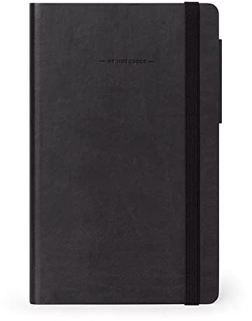 Legami - Notizbuch mit weißer Seite, Medium, aus FSC®-zertifiziertem Papier, elfenbeinfarbenes Papier 90 g/m², 192 Seiten, Softcover, Gummibandverschluss, 13 x 21 cm, Farbe Schwarz