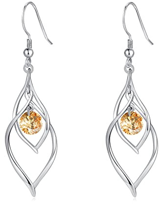 Qings Geburtsstein Ohrringe Silber 925 Hängend Lang Dangle Ohrring Zirkonia Unendlichkeit Hängeohrringe für Damen, Schmuck Silberohrringe Geschenke für Frauen Mutter Mama