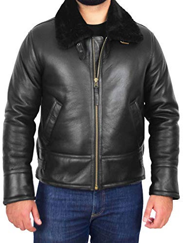A1 FASHION GOODS Original Lederjacke für Herren B3 Bomber Piloten Shearling Coat KEPLOR schwarz, braun, M