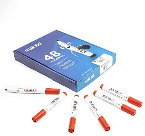 Eziglide Pennarelli per lavagna bianca con punta a scalpello rossa, confezione da 48 pennarelli rossi, inchiostro senza residui, in fibra resistente con punta a scalpello rossa, penna cancellabile a