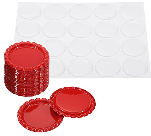 PATIKIL 1 Inch Flat Decorative Bottle Caps, 20 Set Craft Bottle Pendant Trays Double Sides Printed with Clear Resin Stickers for DIY Craft, Red