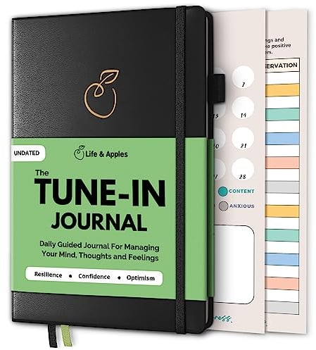 Tune-in Journal: Angst-Tagebuch zum Stressabbau und zur Verbesserung der psychischen Gesundheit – Selbstliebe kultivieren, Positivität und Ruhe üben – geführtes Tagebuch mit Anweisungen, Größe A5,
