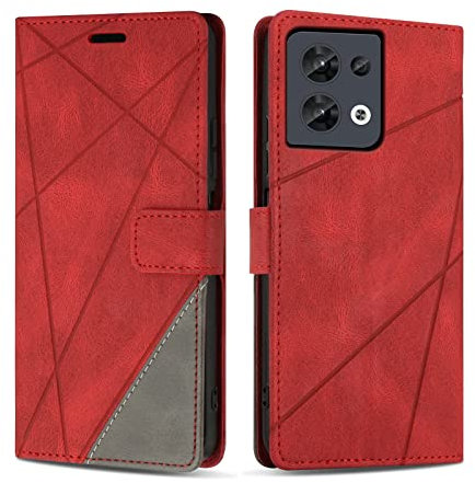 SONWO Coque pour Oppo Reno 8 5G, Protection Housse Etui en Cuir PU Portefeuille Livre pour Oppo Reno 8 5G, Emplacements Cartes, Fonction Support, Rouge