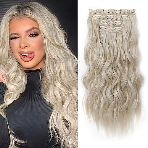 REECHO Clip in Extensions, 4PC Blond Hair Extensions Clip in Haarverlängerungen 60 cm Dicke Lange Strandwellen Haarteile Unsichtbare Spitze Natürliche weiche Haarteile - Mittelblond
