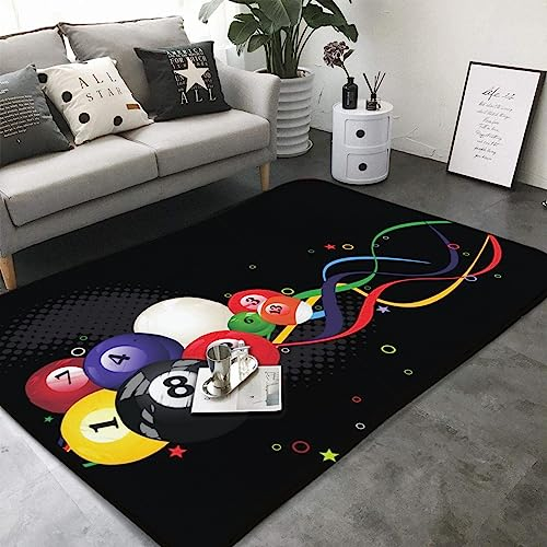 VALKEM Billardteppich mit 3D-Druck, Teppich für Wohnzimmer, Schlafzimmer, Sofa, Dekoration, Billardteppich schwarz mit 8 Kugeln, schwarz, blau, grün, rutschfester Teppich für Erwachsene (1,80 x 150 cm