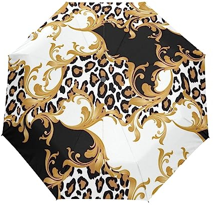 GAIREG Luxus Gold Schwarz Leopard Muster Reise Regenschirm Winddicht Auto Öffnen Schließen Regenschirm