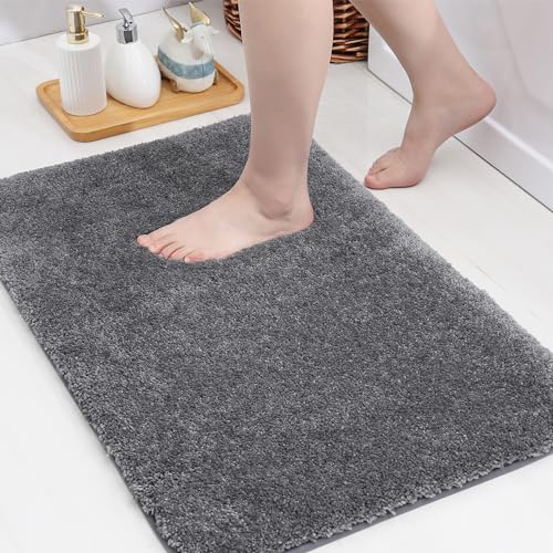 COSY HOMEER Badteppich rutschfeste Waschbar, Badezimmerteppich, Maschinenwaschbar Badvorleger rutschfest Waschbar für Dusche, Badematte und Badezimmer (50 * 80cm, Dunkelgrau)