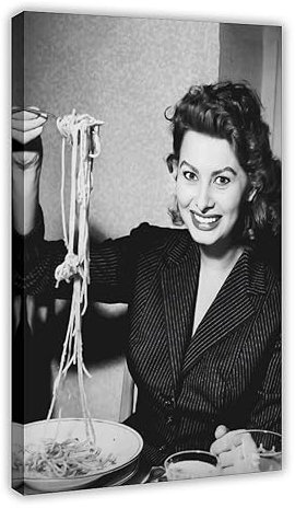 Sophia Loren Essende Spaghetti-Poster, Leinwand-Poster, Wandkunst, Dekordruck, Bild, Gemälde für Wohnzimmer, Schlafzimmer, Dekoration, Rahmen-Stil, 60 x 90 cm