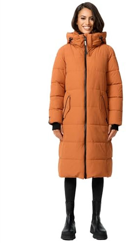 MARIKOO Damen Winterjacke Stepp Winter Jacke gesteppt lang warm Kapuze B989 [B989-Zurar-Cinnamon-Gr.XS]
