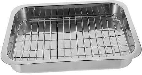 MAGICLULU 36x26x6 Inches Multi-Purpose Ovenware Tray Baking Pan Set with Rack Rust Stainless Steel for Easy Cleaning