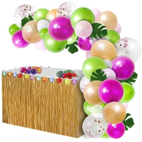 Tischrock Tischrock for tropische hawaiianische Partydekorationen, Partydekorationen, Zubehör, Tischdekoration for Geburtstag von Erwachsenen und Kindern Tisch-Rock ( Color : SET29 , Size : 276X75CM )