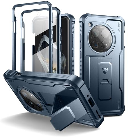Dexnor Hülle Kompatibel mit OnePlus 12【Doppelter Frontrahmen 】, Bumper Shock Technology Fallschutz Robuste Telefonabdeckung Stoßfeste Schutzhülle mit Kickstand - Marineblau