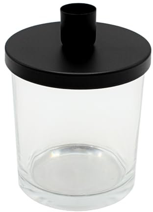 Stabkerzenhalter - Dekorationsglas - Glas mit Deckel aus Metall für 1 Stabkerze, schwarz, Glas zum individuellen Dekorieren, Größe: H/Ø ca.14 x 10 cm