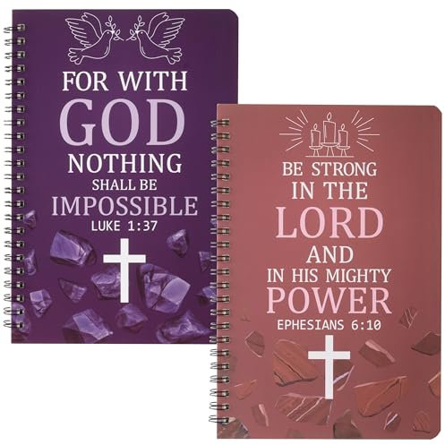 Christliches Geschenk Cross Notebooks Set - 2Stück Inspirierend Spirale Notizblöcke, Motivierende Religiöser Bibelvers Journal Schreiben Lined für Frauen Männer Christmas Church Geschenk(Purple Rot)