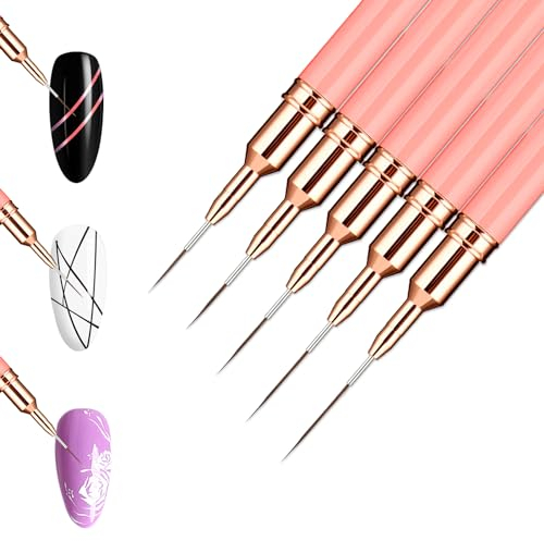 Prasacco 5 Pcs Nail Art Liner Brushes, Liner Brush for Nails Gel Fine Nail Art Brush Striper Brush Set for Long Lines,Thin Details Fine Drawing Delicate Coloring Elongated Lines 7/9/11/15/25mm