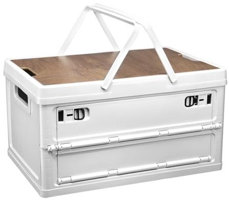 PATIKIL Collapsible Storage Bins with Lids and Handle, 1 Pcs 55L 14.5Gal Plastic Camping Storage Box Stackable Side Opening Organizer Basket for Car Rv Office Home, White