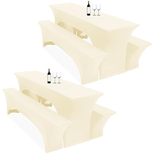 Lumaycens Zwei 3er-Set Biertischhussen 220 x 50 x 70 cm, hussen bierzeltgarnitur, Beige, Stretch-Bezüge für Biertisch- und Bankgarnituren, Bierbankhussen, Spandex-Bierzeltgarnitur für Bankett
