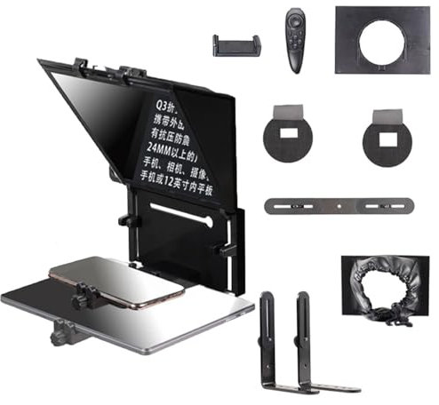 Zusammenklappbarer Teleprompter, Mini-Teleprompter, Mit Fernbedienung, Verdunkelungstuch, Kompatibel Mit IPad, Tablets, Smartphones, Kameras, Für Studio, Videos Und Live