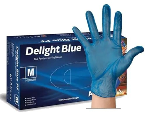 Apex Business Supplies Medium 500 Vinyl Blue Gloves Delight PF Disposable Gloves | Powder Free and Non-Sterile Multipurpose Strong Disposable Gloves | Medical & Food Grade Gloves 5 Boxes