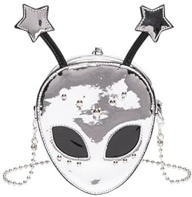 CRGANGZY PU-Leder, Alien-Muster, Schultertasche, abnehmbare Kette, Damen-Mini-Umhängetasche, Reißverschluss, Halloween-Stil, Umhängetasche for Shopping, Reisen