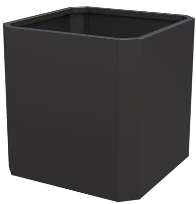 Jardinière en métal - 26 x 26 x 26 cm (L x l x H) - Pot de fleurs carré en acier noir robuste pour patio, terrasse, jardin, cour, trous de drainage, assemblage facile