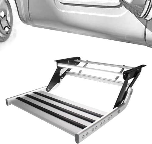 Eastnmythet Wohnmobil-Trittstufe, zusammenklappbar, elektrisch/manuell, Wohnwagen-Pedalstufe, Camper-Treppe für den Einstieg, Wohnmobil, Anhänger, 150 kg/330 lbs,1 Step (Manual) LED
