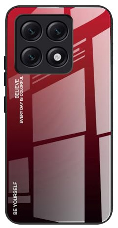 Dedux Custodia Cover per Xiaomi 14T, Custodia in Vetro Temperato a Colori Sfumati + Protettivo TPU Case Cover (Rosso/Nero)