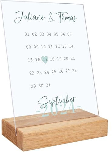GRAVURZEILE personalisiertes Acrylglas - Kalender mit Jahrestag - 20x15cm - Valentinstagsgeschenk für Ihn und Sie - personalisierte Geschenke zum Valentinstag - Geschenkideen für Paare - Petrol