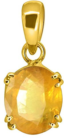 INDIA MADE 12,25 Ratti natürlicher gelber Saphir vergoldeter Anhänger/Medaillon (Pukhraj-Stein-Panchadhatu-Anhänger), Original-AAA+ Qualität Edelstein-Anhänger für Damen und Herren - 23706, Silber,