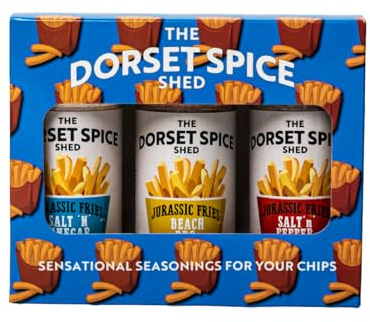The Dorset Spice Shed - Chips Seasoning Gift Pack - Three Flavours BBQ, Chinese Salt & Pepper, Salt & Vinegar - for Chips, Fries, Roasties, Wedges - Ultimate Chip Seasonings