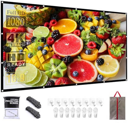 Projector Screen Portable Movie Screen for Outdoor Indoor,4K 16:9 HD Foldable Wrinkle-Free Screen,1.1 GAIN,160°Viewing,Support Front Rear Projection with 16 Sticky Hooks & 8 Nail Hooks (72 INCH)