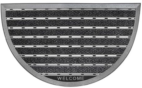 Home2Fashion PUR | Moonline TPE-VC 100% Nachhaltig Fussmatte, Türmatte, Schmutzfangmatte, Innen und Aussen, Anthrazit-Metallic Oberfläche, ca. 75 x 46 cm, halbrund Welcome 285702A