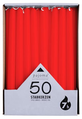 pajoma® Stabkerzen | Höhe 25 cm, Brenndauer ca. 7 Stunden | Duftfrei, vielseitig einsetzbar für Kerzenhalter, Deko & festliche Anlässe (Rot)