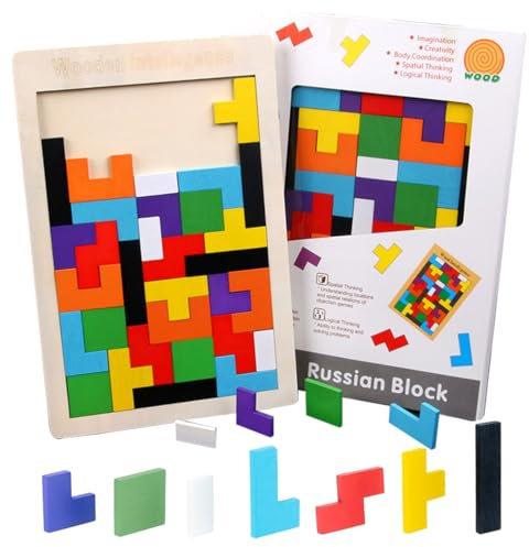 SGERUFZ Tetris Puzzle 3D en Bois Enfant, Intelligence Jigsaw avec 40 Russe en Forme Bloc, Puzzle 3 4 5 Ans, Cerveau Casse Tête, Jeux Educatif Cadeau pour Garçons et Filles (Coloré)