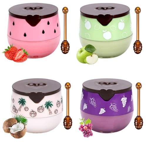 DOOCECIY 4 PCS Honey Balm UK Lips, Hydrate Prevent Dry & Cracked Lips, Natural Honey Pot, Lip Balm Set