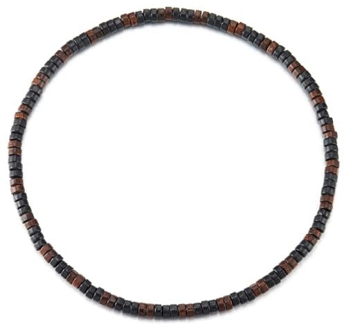 COOLSTEELANDBEYOND Holz Wulst Halskette, Schwarz Braun Zylindrische Stäbe Holz Wulst, Erdig Tribal, Leicht, Herren Damen