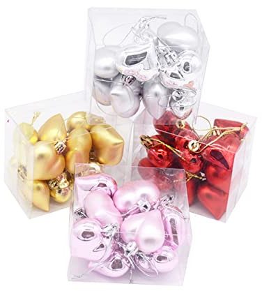 Cabilock 48 STK Herzförmige Kugeln Valentinstag Weihnachtskugeln Herzen Baumherzkugeln Dekorationen Ornamente Mini Christbaumkugeln Herzhände Valentinstag- Rotes Herz