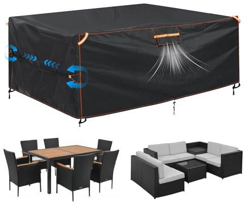 GARPROVM Gartenmöbel Abdeckung Wasserdicht, 180x120x74cm Outdoor Tischabdeckung Wetterfest Abdeckplane Loungemöbel 420D Oxford Gewebe mit Belüftung, Staubdicht Schutzhülle für Gartentisch Sitzgruppe