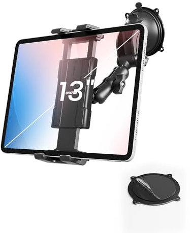 OHLPRO Tablet Halterung Auto,360° Drehung Tablethalterungen mit Verstellbare Arm+ Waschbar Saugnapf, iPad Autohalterung Universal Windschutzsche & Armaturenbrett, Halter für 5-13 Tablet Smartphone
