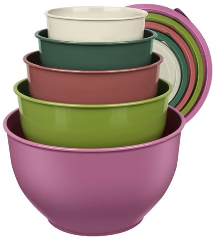 Greentainer Plastic Mixing Bowls Set with Lids, Nesting Bowls for Prepping, Serving, Cooking & Baking, Large Mixing Salad Bowl for Kitchen Storage, Dishwasher & Microwave Safe, Set of 5(Purple)